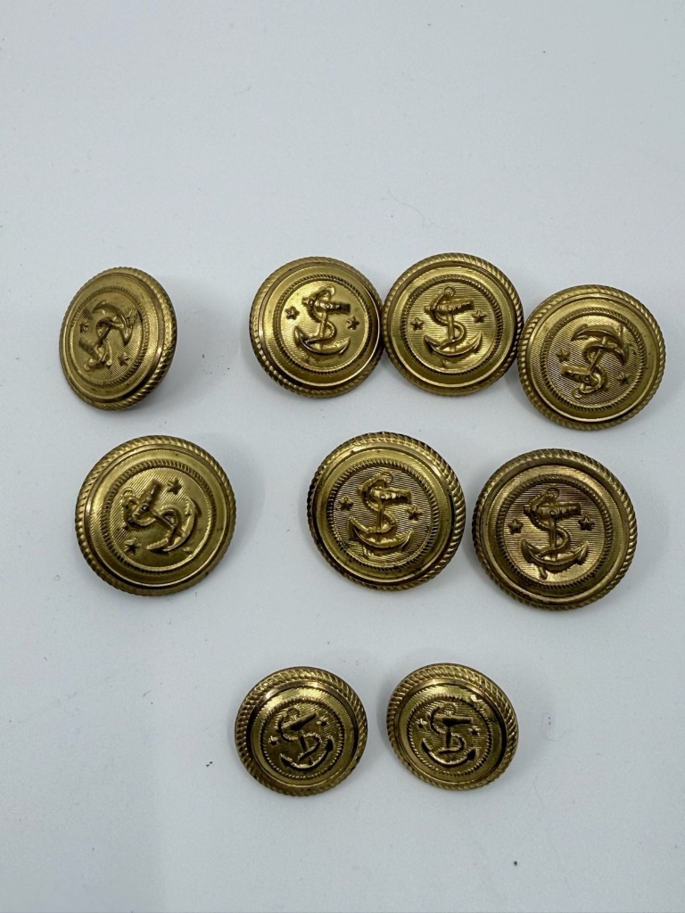 Vintage Set of Nine Waterbury Button Brass Blazer Buttons